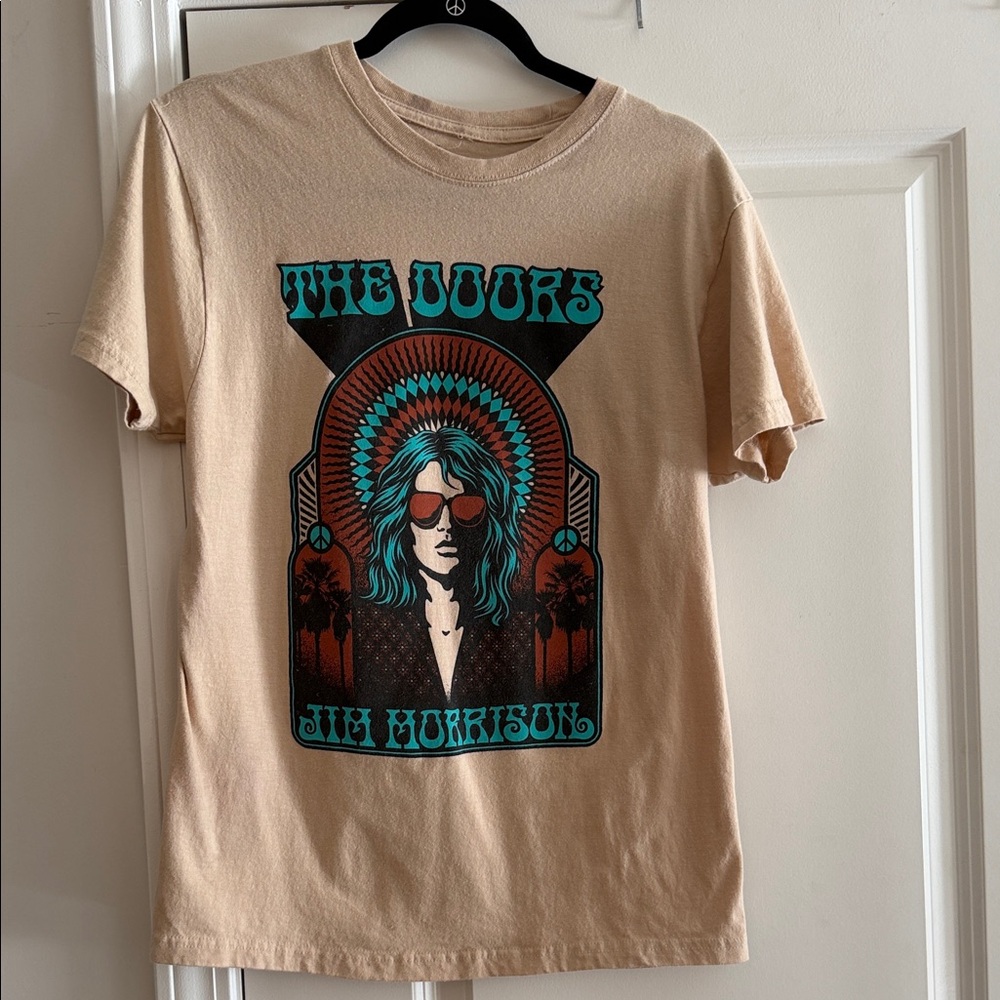The Doors Graphic Tee - Beige Turquoise Print